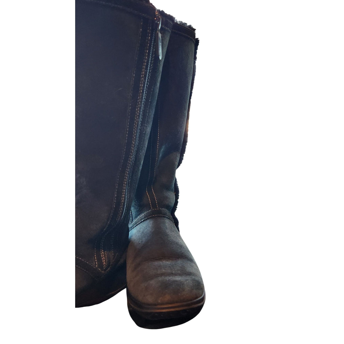 Boots Clarks Artisan Collection Black Leather Shearling Lined Tall Womens 6.5M Warm & Stylish Winter Footwear