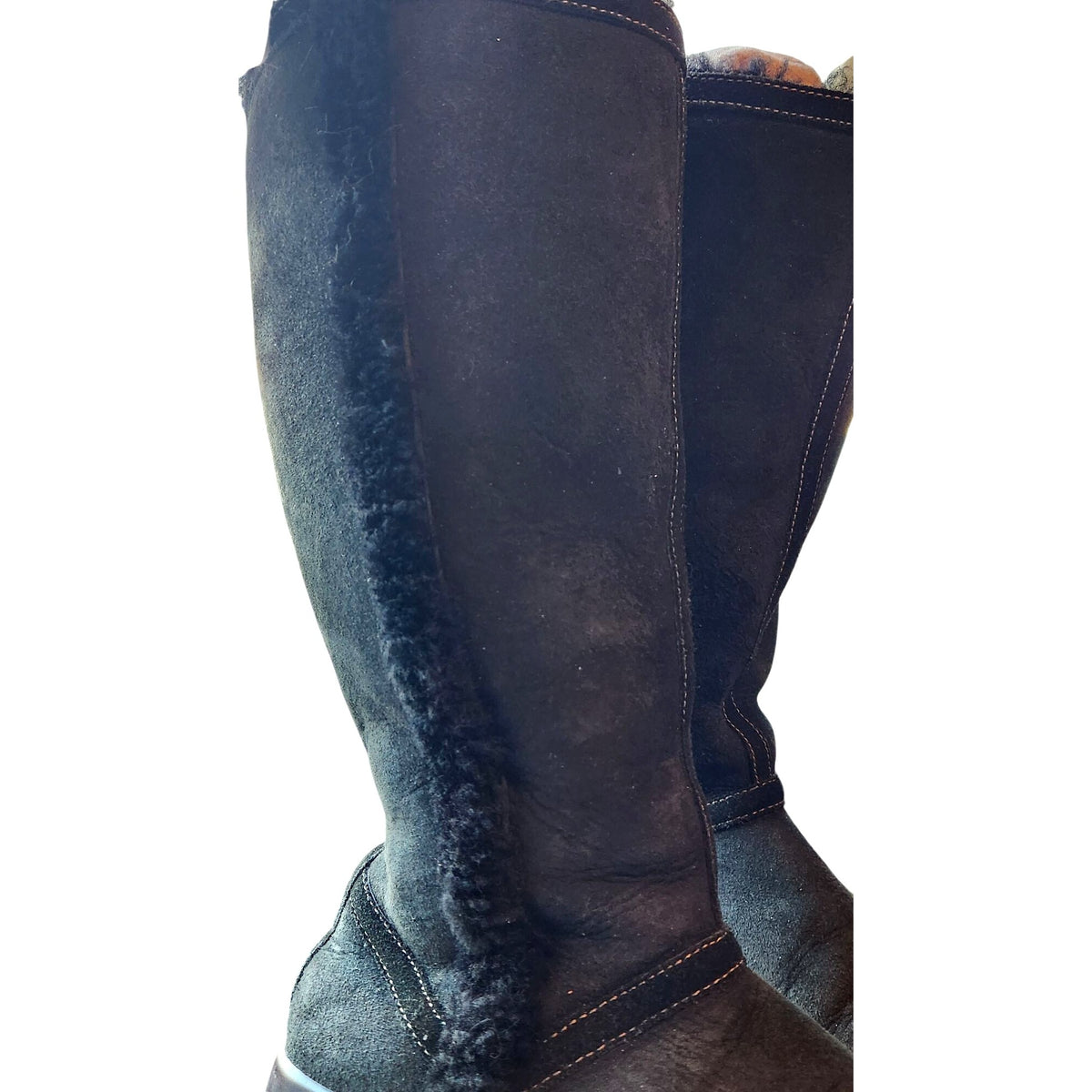 Boots Clarks Artisan Collection Black Leather Shearling Lined Tall Womens 6.5M Warm & Stylish Winter Footwear