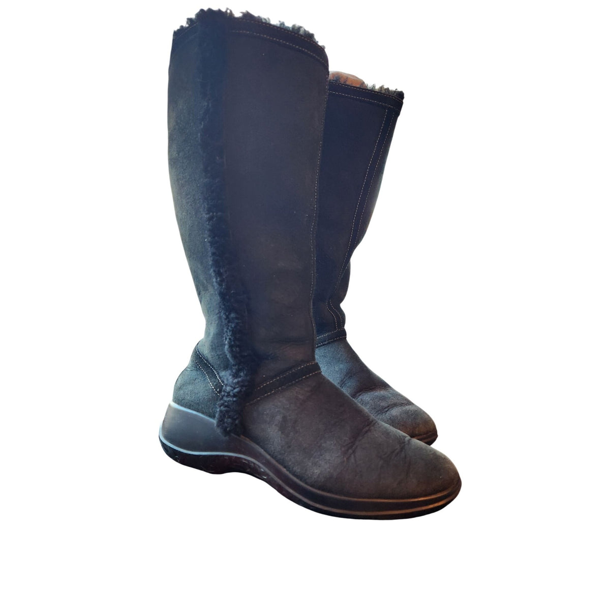 Boots Clarks Artisan Collection Black Leather Shearling Lined Tall Womens 6.5M Warm & Stylish Winter Footwear