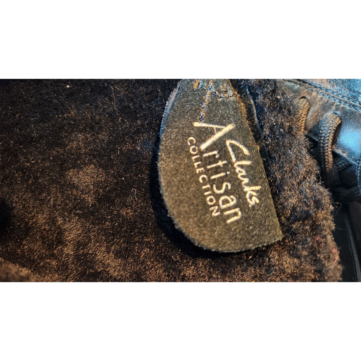 Boots Clarks Artisan Collection Black Leather Shearling Lined Tall Womens 6.5M Warm & Stylish Winter Footwear