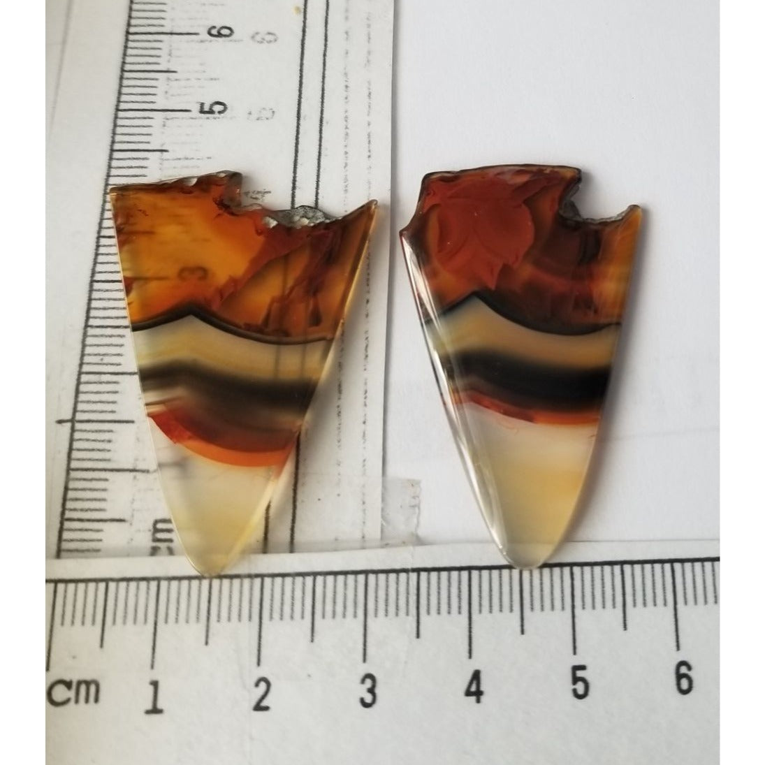 Loose Gemstone 2 Pieces Matched Banded Montane Agate  4 cm x 3  cm 10  gr Beige Brown Black