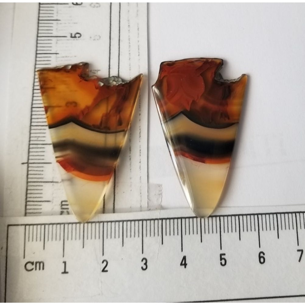 Loose Gemstone 2 Pieces Matched Banded Montane Agate  4 cm x 3  cm 10  gr Beige Brown Black