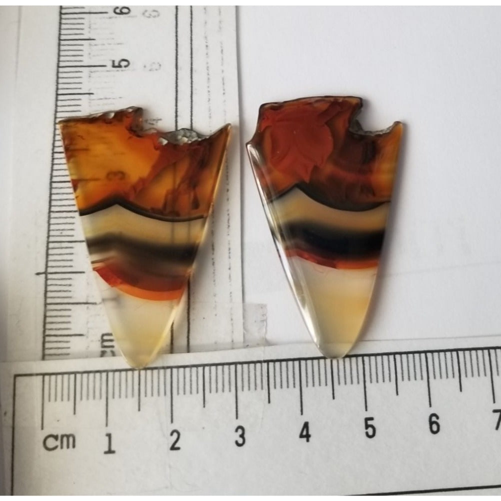 Loose Gemstone 2 Pieces Matched Banded Montane Agate  4 cm x 3  cm 10  gr Beige Brown Black