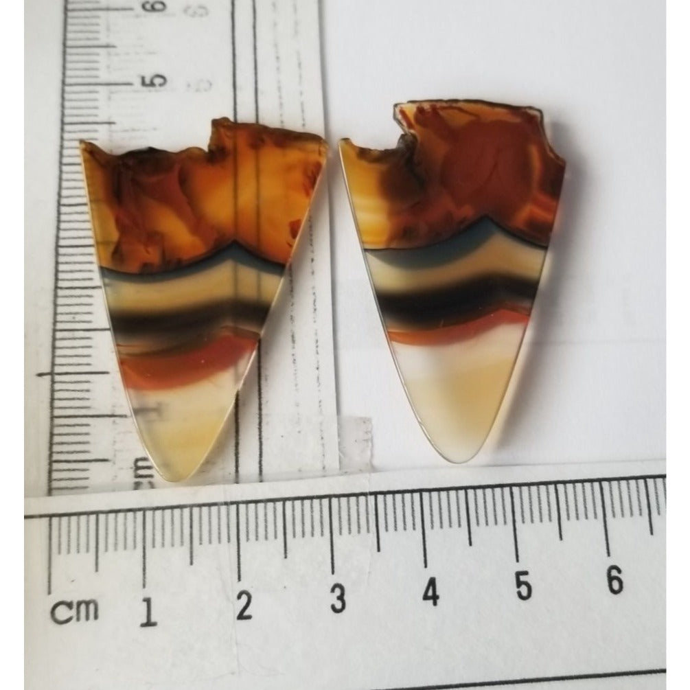 Loose Gemstone 2 Pieces Matched Banded Montane Agate  4 cm x 3  cm 10  gr Beige Brown Black