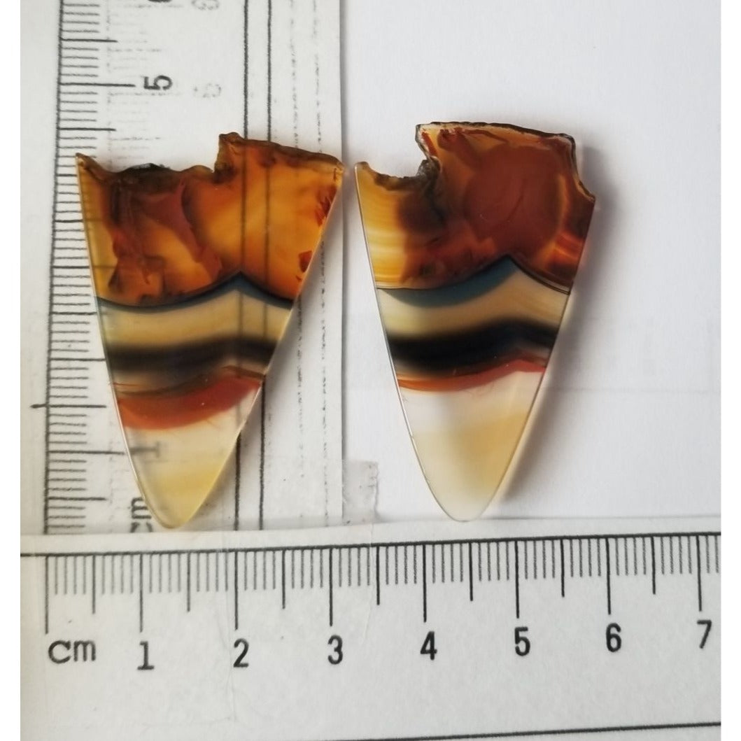 Loose Gemstone 2 Pieces Matched Banded Montane Agate  4 cm x 3  cm 10  gr Beige Brown Black