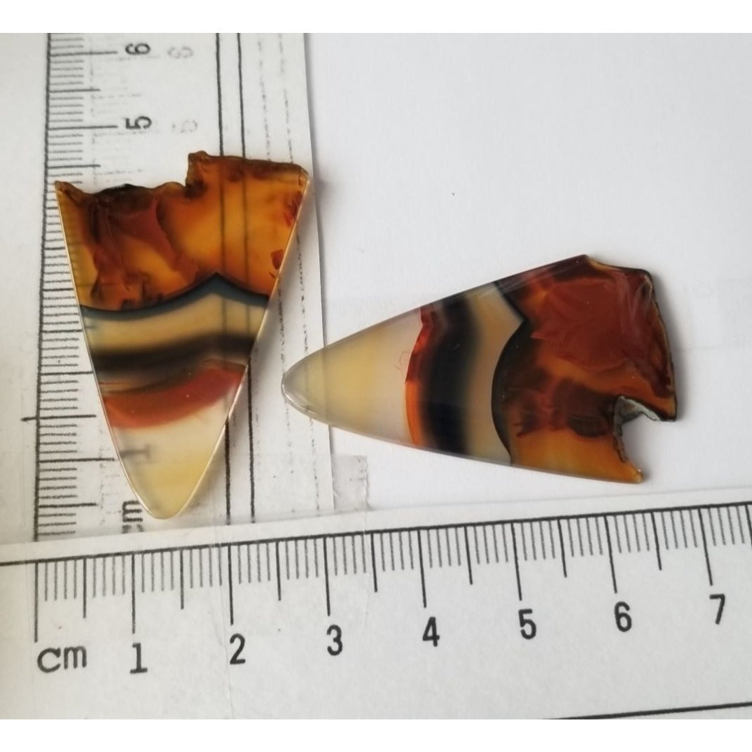 Loose Gemstone 2 Pieces Matched Banded Montane Agate  4 cm x 3  cm 10  gr Beige Brown Black
