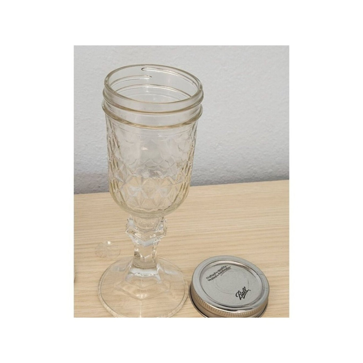 Wine Glasses Clear Glass 2 pc Red Neck  with lid 8" Tall 4" Glass 4" Stem