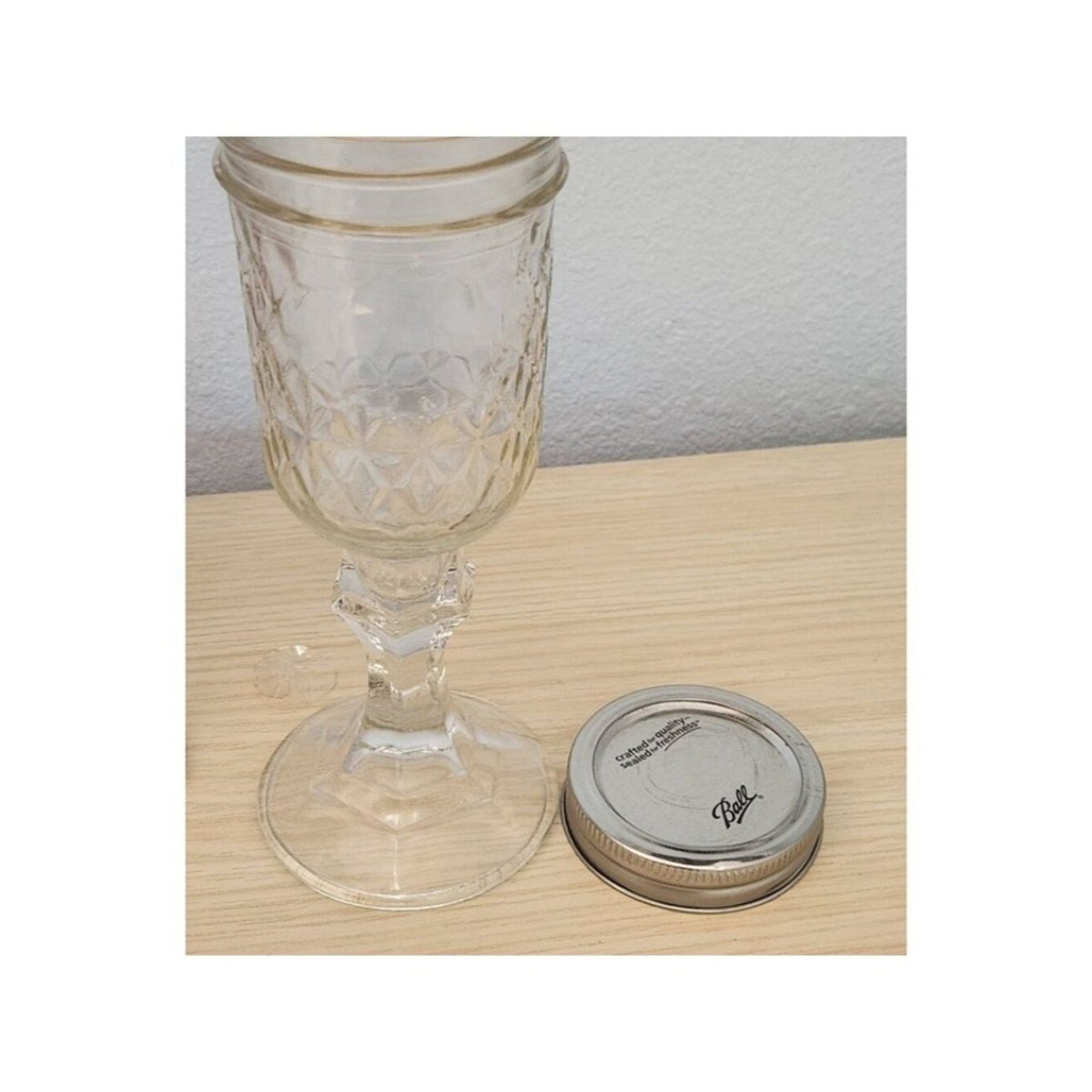 Wine Glasses Clear Glass 2 pc Red Neck  with lid 8" Tall 4" Glass 4" Stem