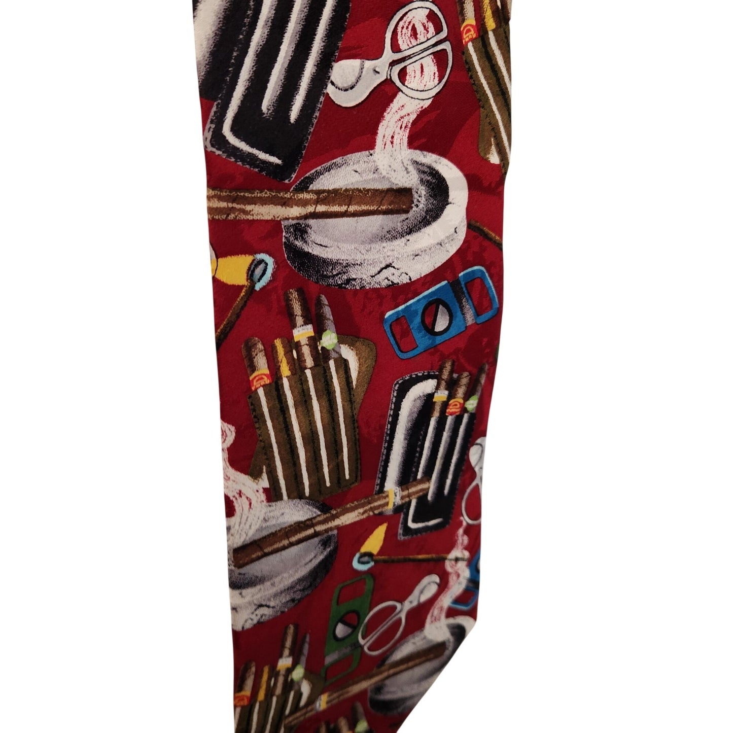 Tie  Di Cravatte 4" x 56" Red Black Silver Cigar Accessories  Silk