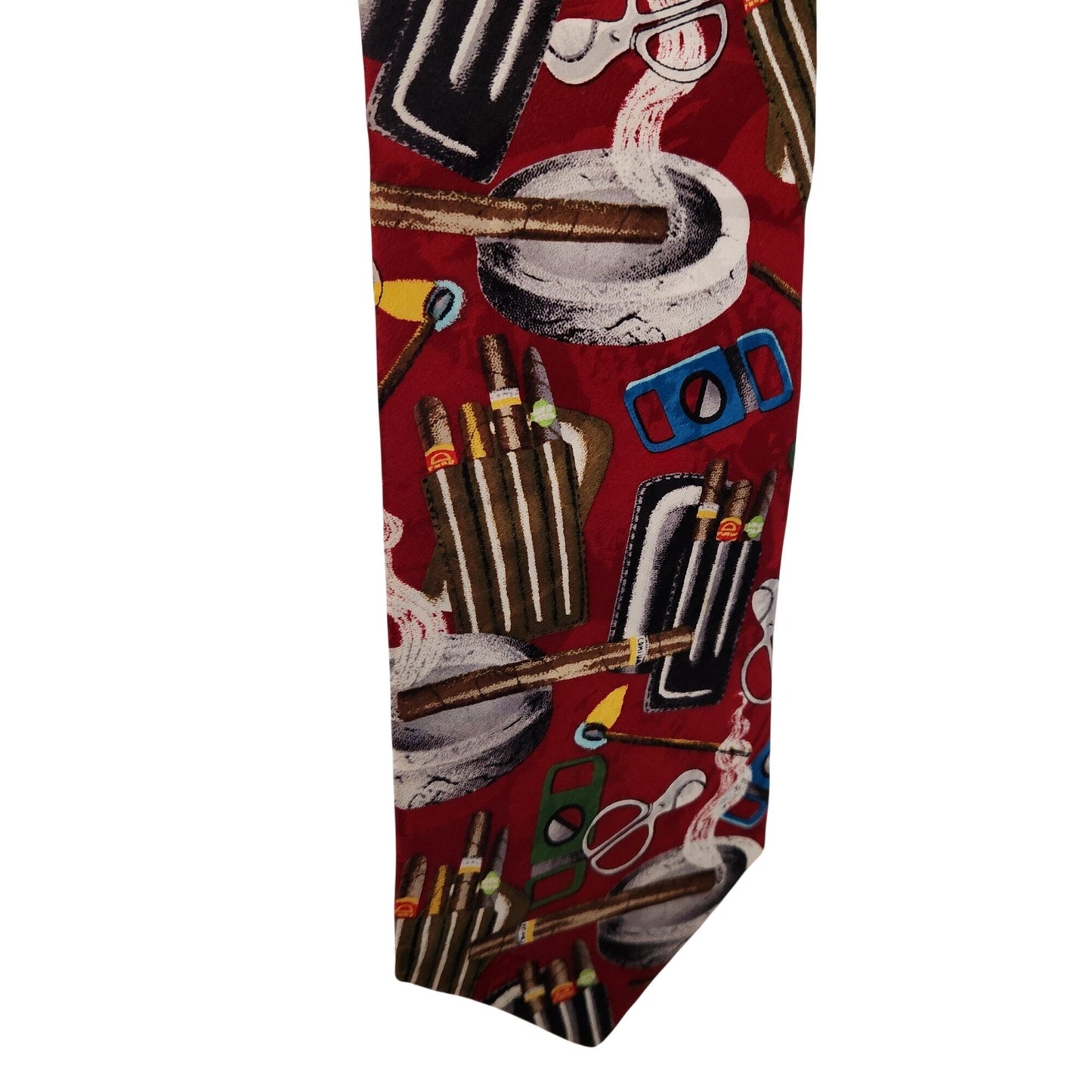 Tie  Di Cravatte 4" x 56" Red Black Silver Cigar Accessories  Silk