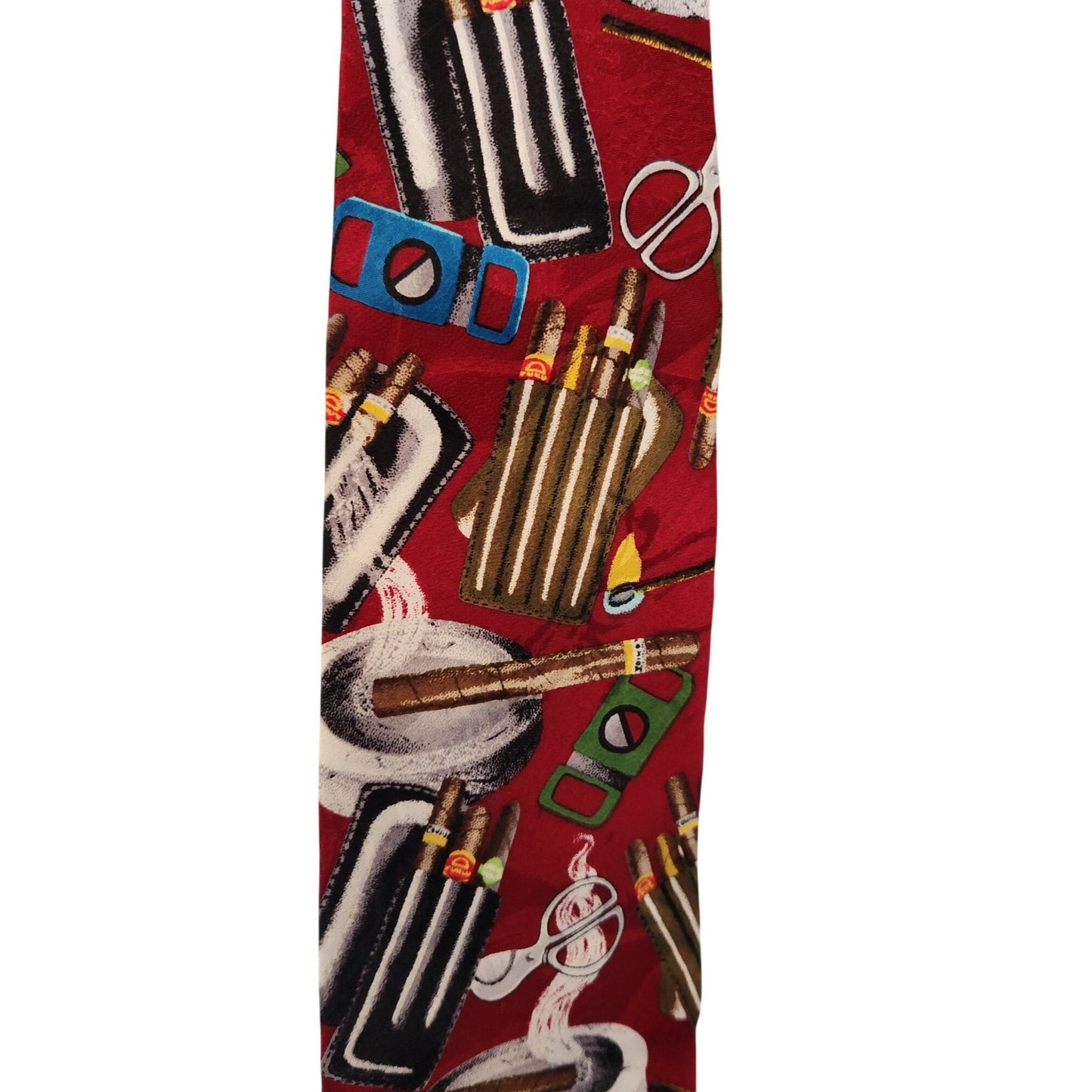 Tie  Di Cravatte 4" x 56" Red Black Silver Cigar Accessories  Silk
