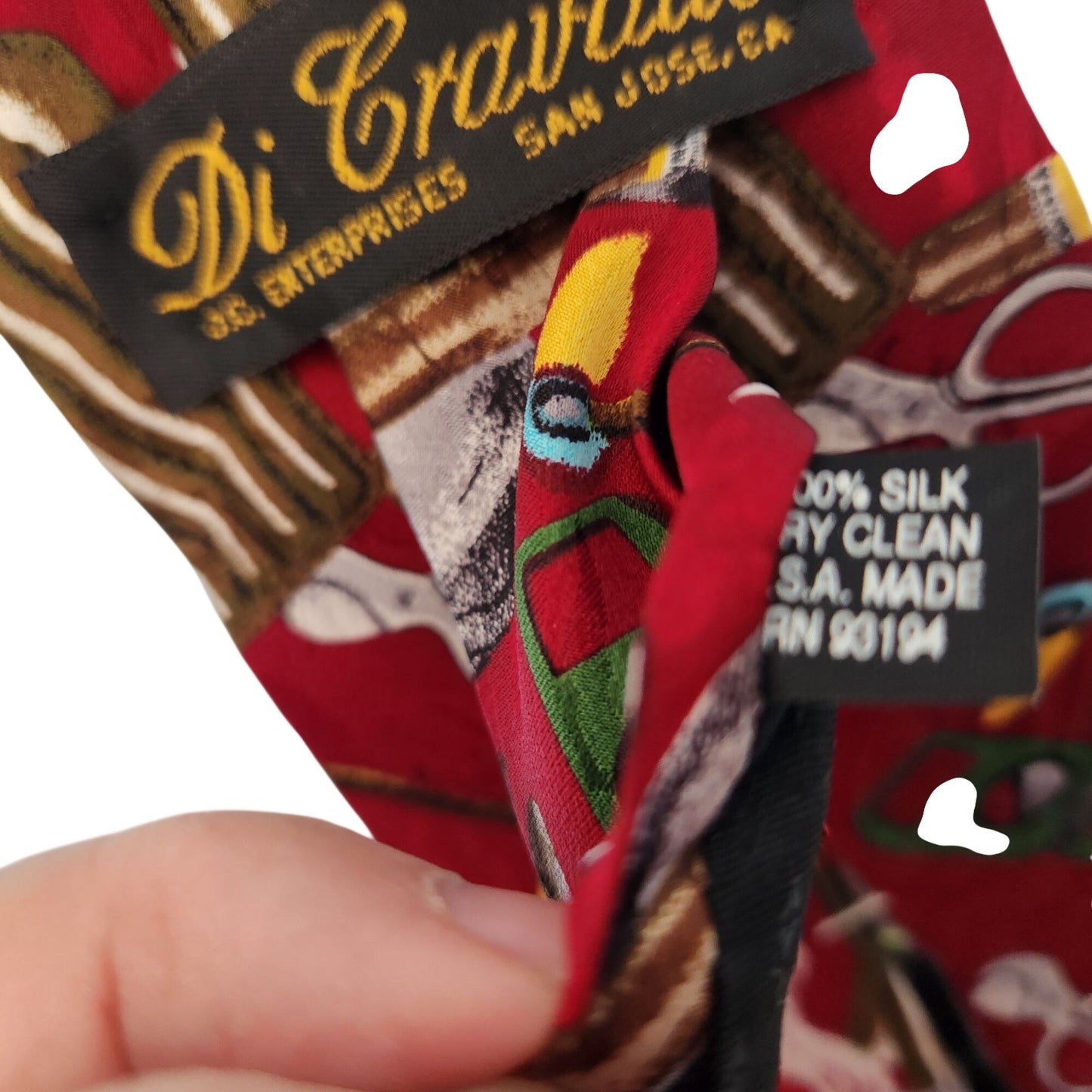 Tie  Di Cravatte 4" x 56" Red Black Silver Cigar Accessories  Silk