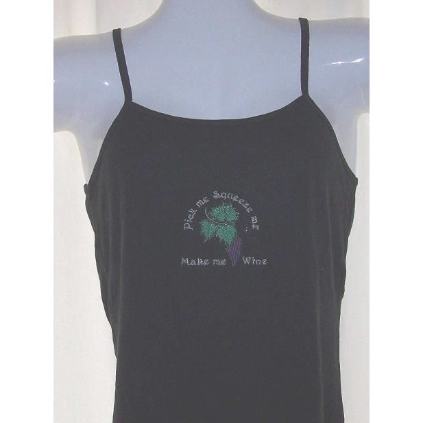 T-Shirt Spaghetti Straps Bella Black Size XLarge Cotton Pick Me Squeeze Me Make Me Wine