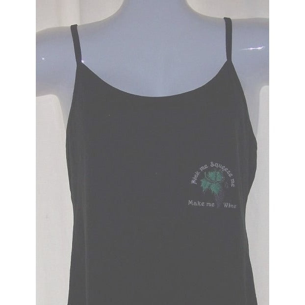 T-Shirt Spaghetti Straps Bella Black Size XLarge Cotton Pick Me Squeeze Me Make Me Wine