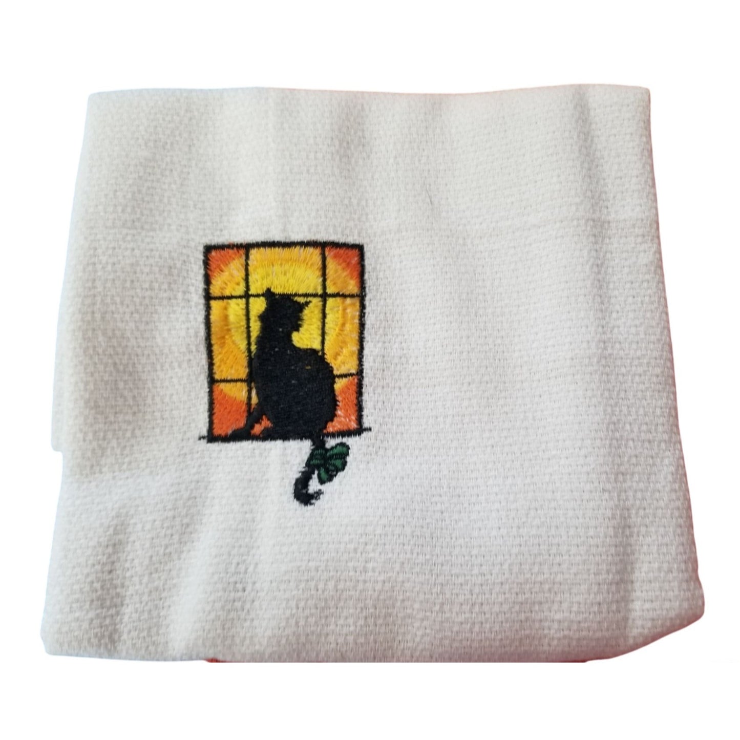 Kitchen Towel Embroidered 100%  Set 3 Cotton 1 Orange 1 White 1 Blue Halloween Cats 15 x 21