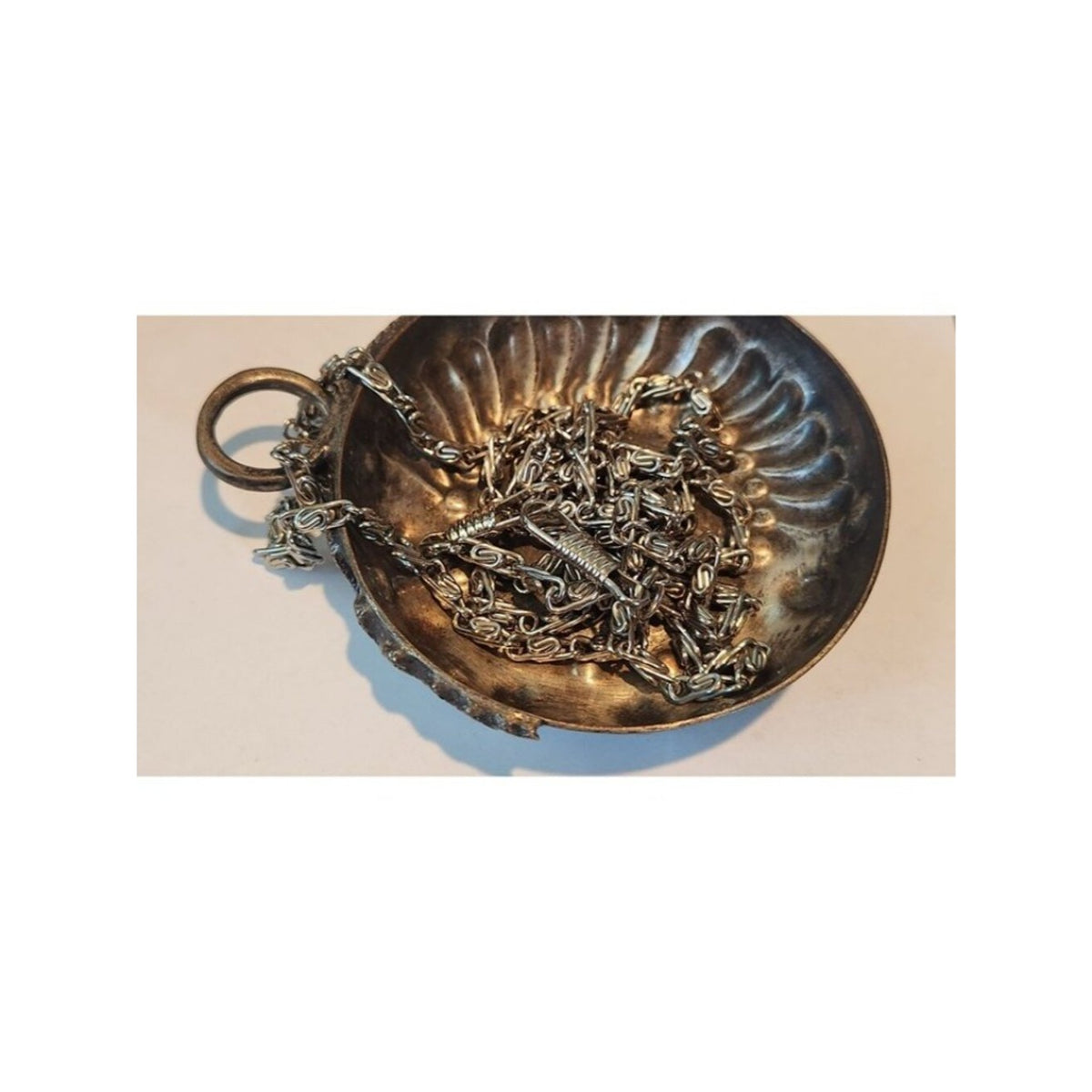 Sommeliers tasting cup with Chain 45"  Snake Design Thumb Ring  shallow silver