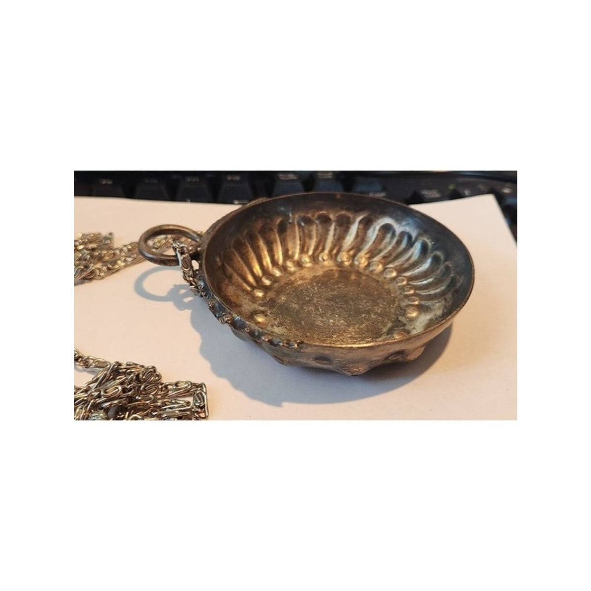 Sommeliers tasting cup with Chain 45"  Snake Design Thumb Ring  shallow silver