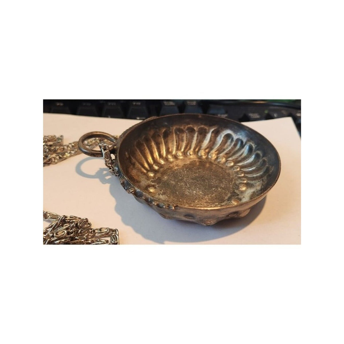 Sommeliers tasting cup with Chain 45"  Snake Design Thumb Ring  shallow silver