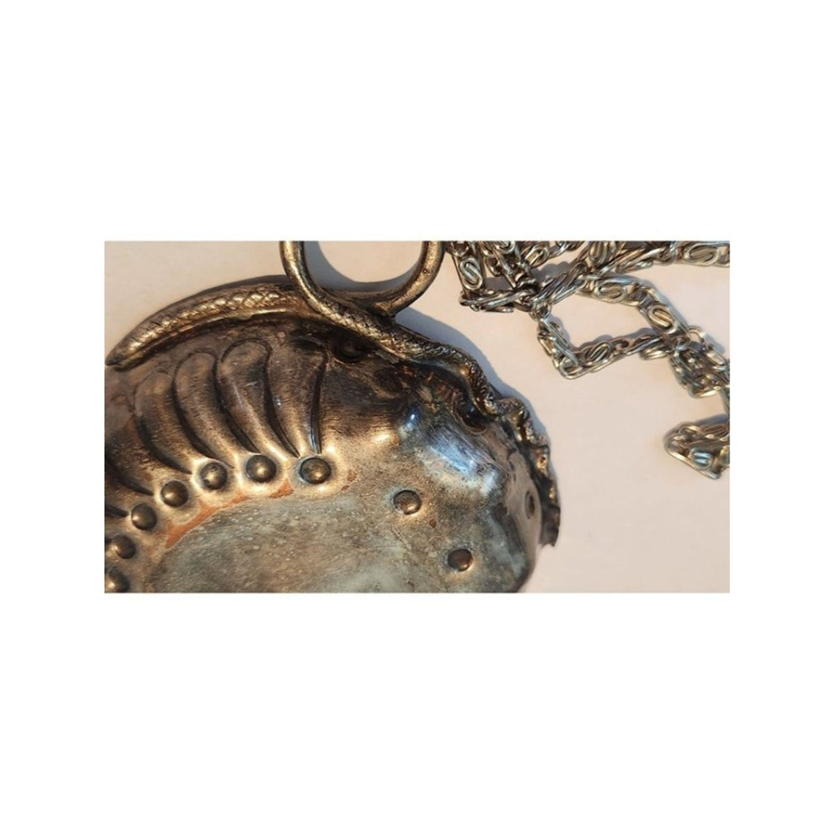 Sommeliers tasting cup with Chain 45"  Snake Design Thumb Ring  shallow silver