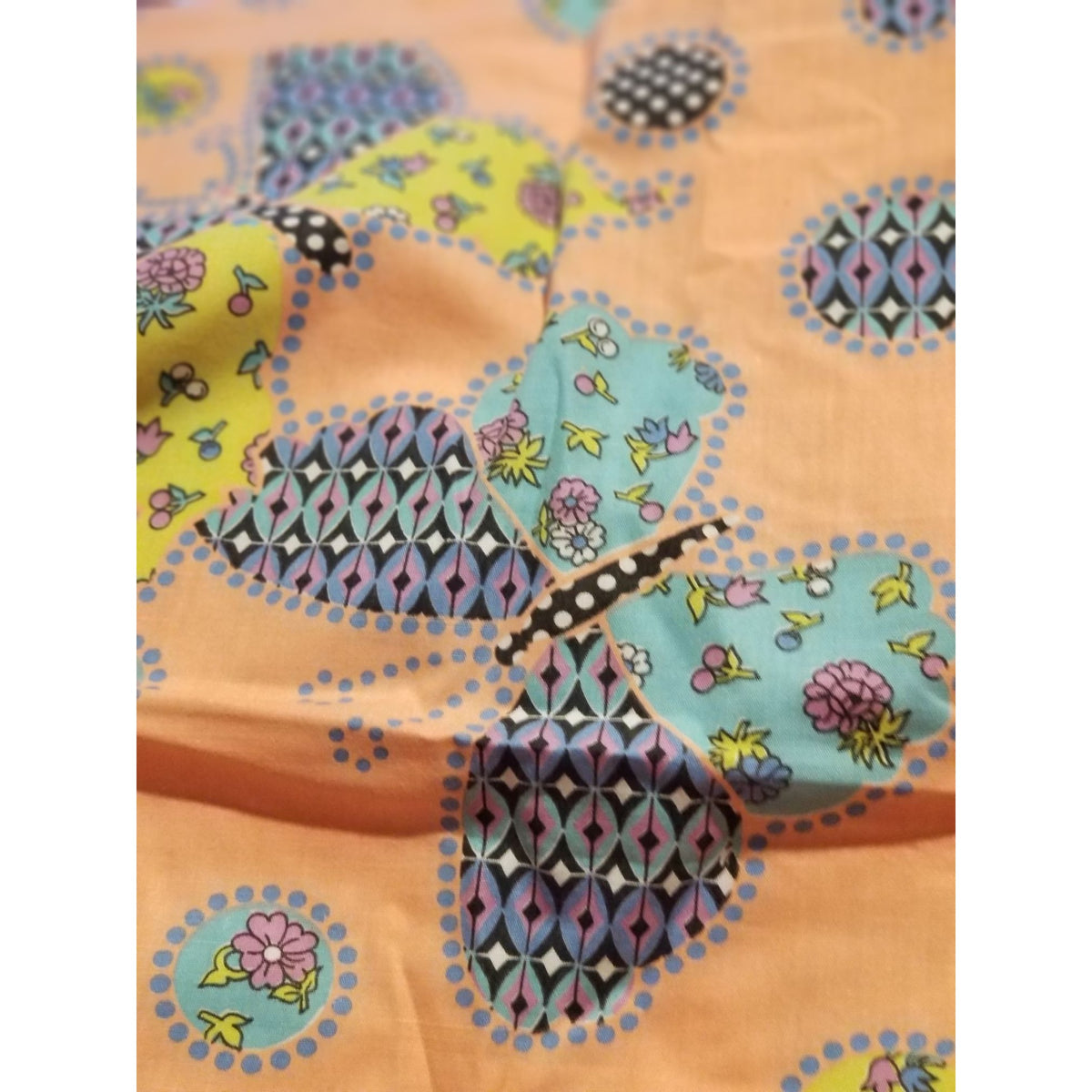 Material Cotton Orange Butterfly Circle Flowers  36" x  45" Cotton  JoAnn