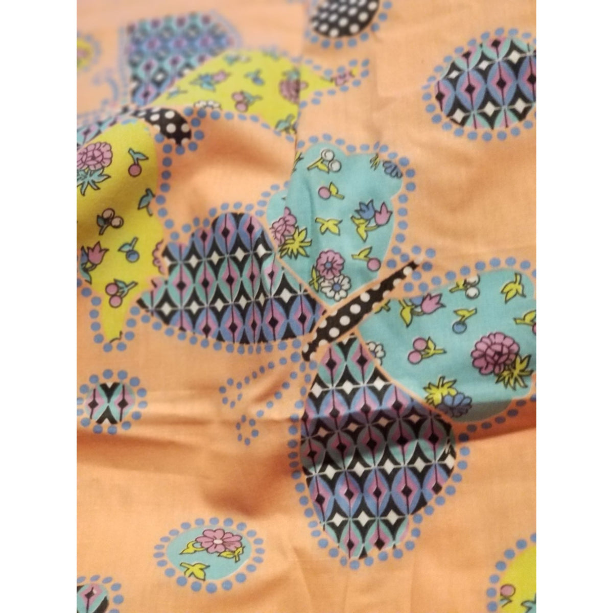 Material Cotton Orange Butterfly Circle Flowers  36" x  45" Cotton  JoAnn