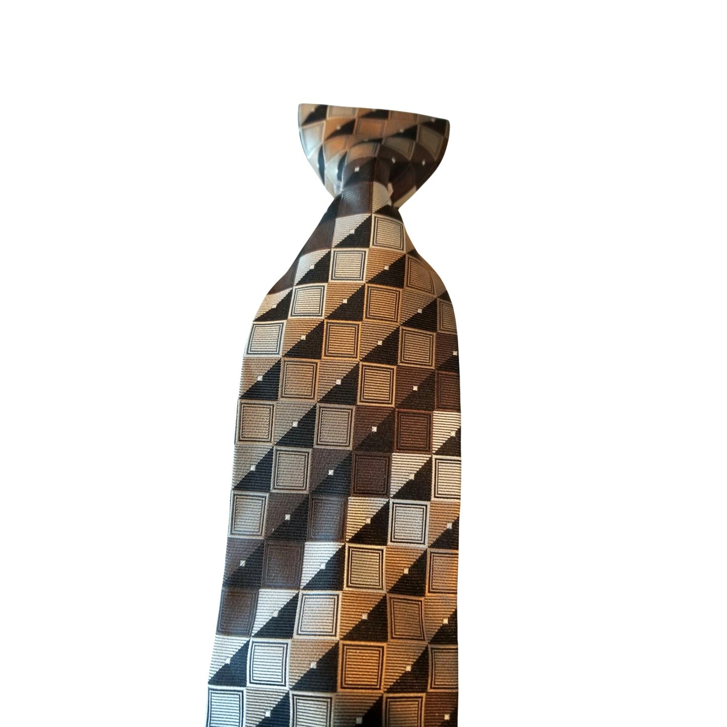 Tie Ivy Crew  # 115 Brown Silver Black Squares  3" x 60" Polyester