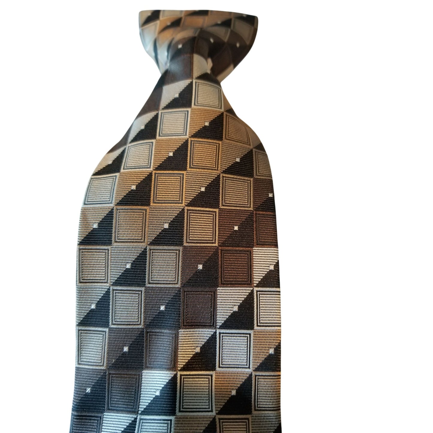Tie Ivy Crew  # 115 Brown Silver Black Squares  3" x 60" Polyester