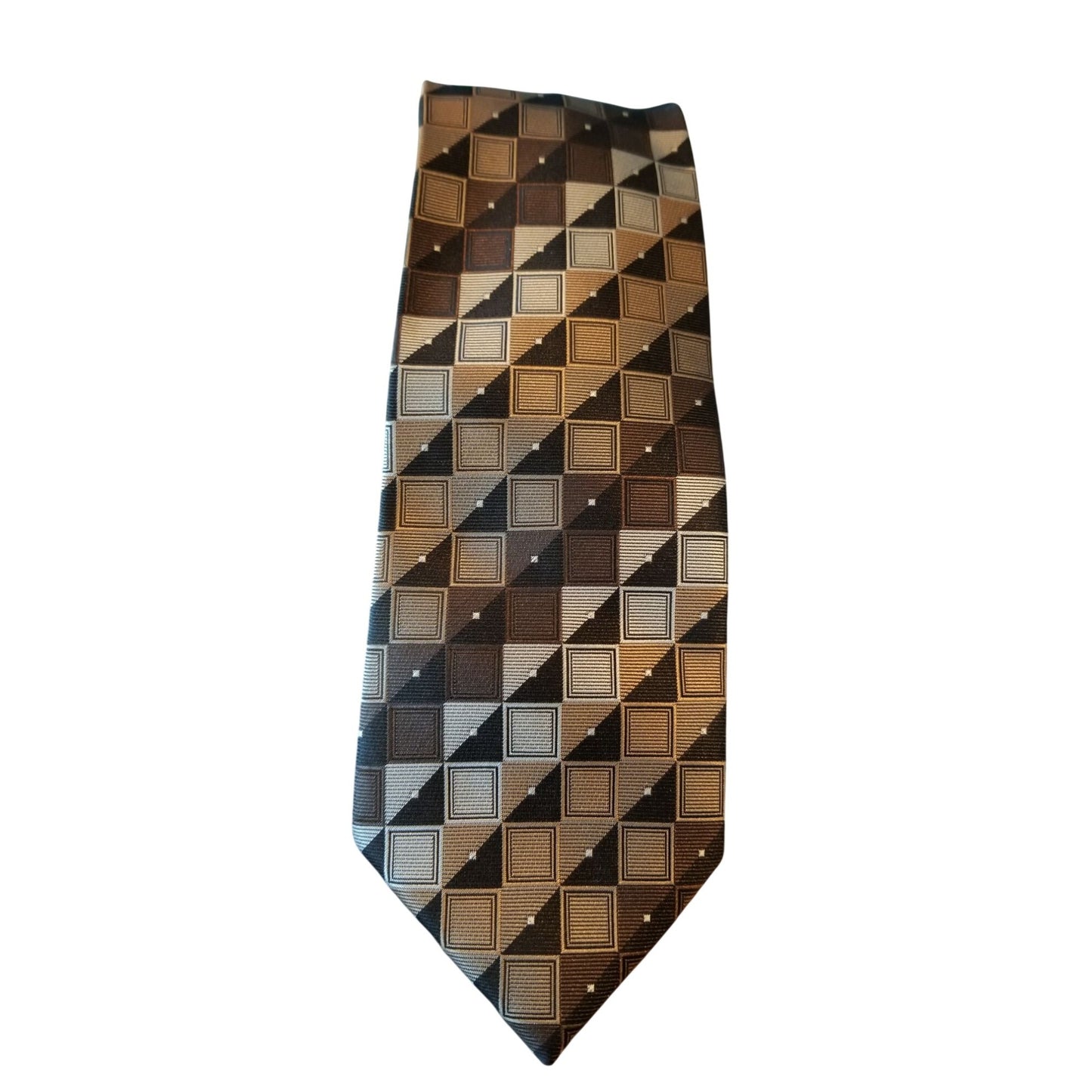 Tie Ivy Crew  # 115 Brown Silver Black Squares  3" x 60" Polyester