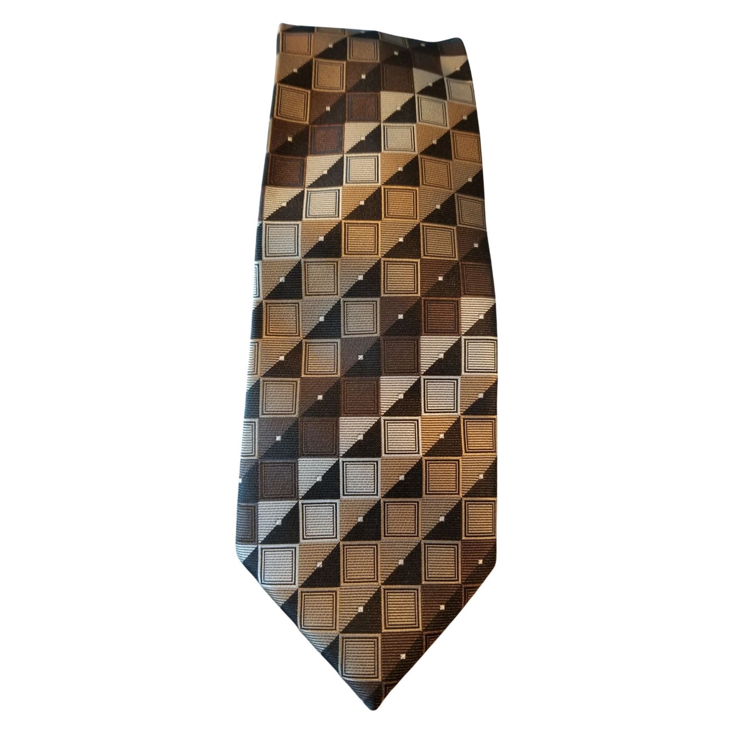 Tie Ivy Crew  # 115 Brown Silver Black Squares  3" x 60" Polyester