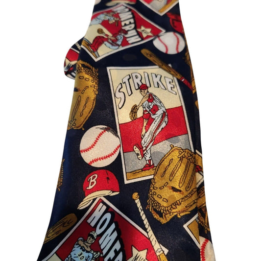 Tie Baseball Red Blue White  Brand Dino Romaro  Hand Made 58" x 4"