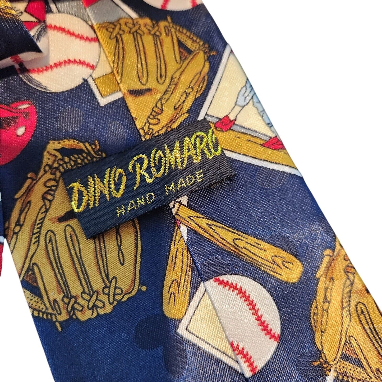 Tie Baseball Red Blue White  Brand Dino Romaro  Hand Made 58" x 4"