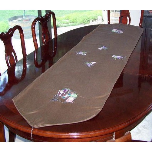 Table Runner Brown Wine Designs Cotton  78" x 18" Tassels on each end