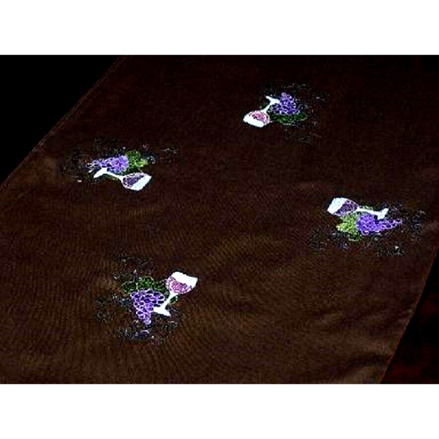 Table Runner Brown Wine Designs Cotton  78" x 18" Tassels on each end