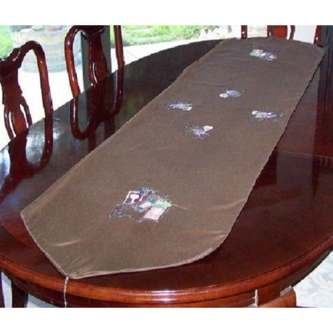 Table Runner Brown Wine Designs Cotton  78" x 18" Tassels on each end