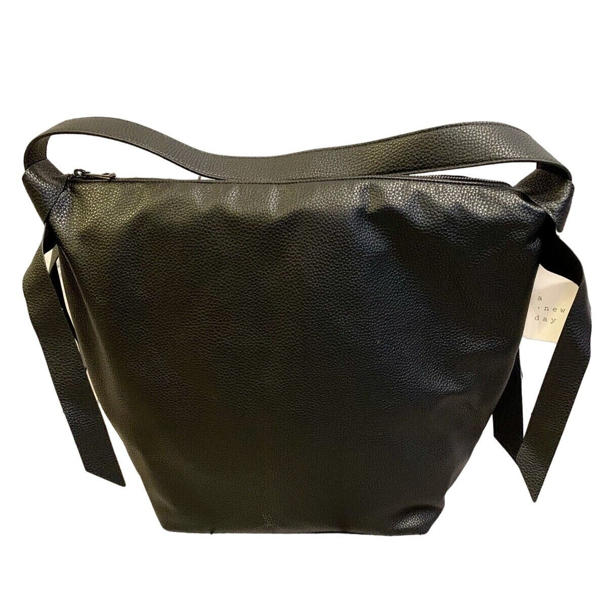 Purse  Bag Soft Hobo Handbag - A New Day - Black Bag 16" x 16" x 6" 20" Handle 1 Zip and 2 Slit Pockets inside Purse