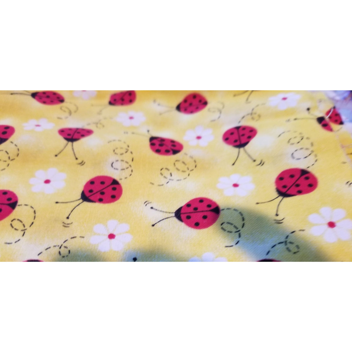Material Yellow  Fabric Red Ladybugs White Flowers  Fabric    44" x 30"   Cotton Craft Clothing fabric Joann  Fabric