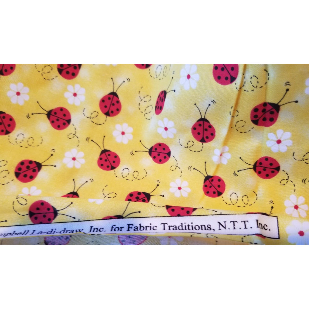 Material Yellow  Fabric Red Ladybugs White Flowers  Fabric    44" x 30"   Cotton Craft Clothing fabric Joann  Fabric