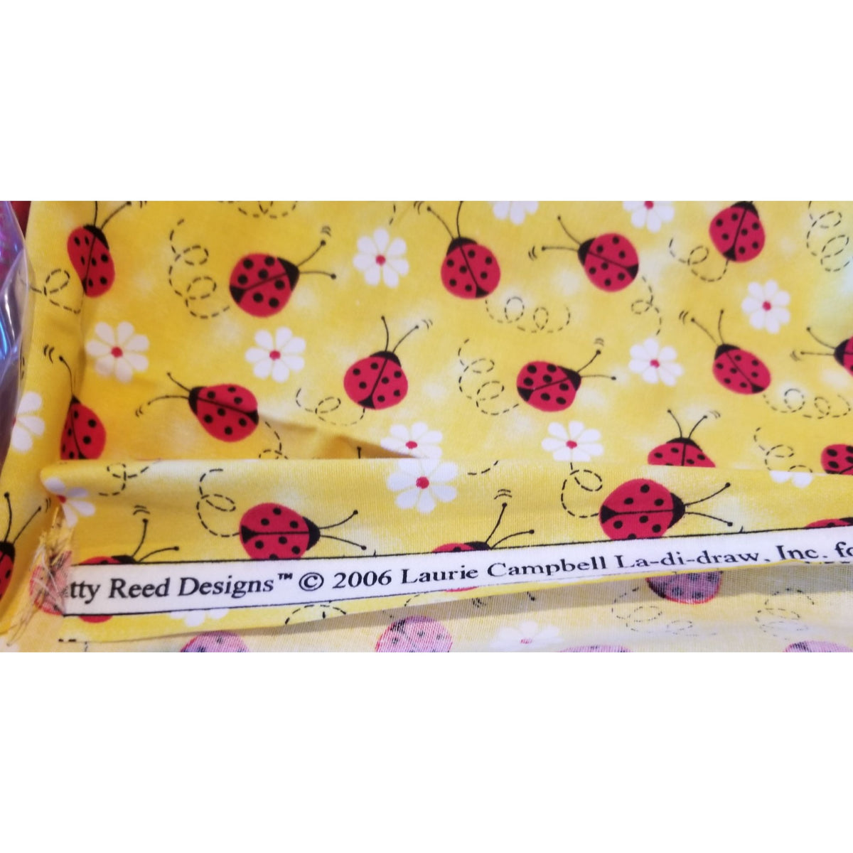 Material Yellow  Fabric Red Ladybugs White Flowers  Fabric    44" x 30"   Cotton Craft Clothing fabric Joann  Fabric