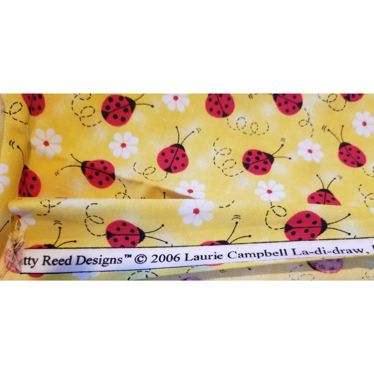 Material Yellow  Fabric Red Ladybugs White Flowers  Fabric    44" x 30"   Cotton Craft Clothing fabric Joann  Fabric