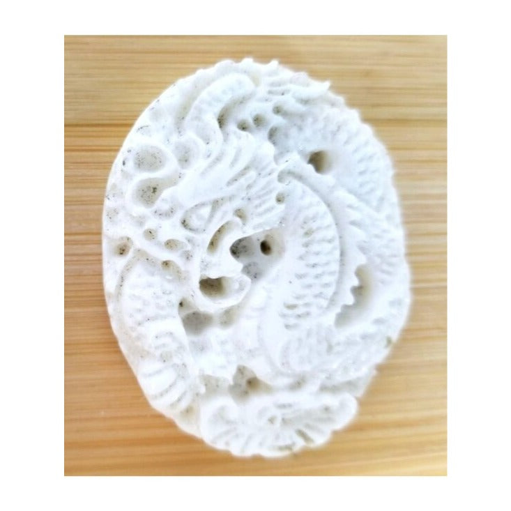 Pendant White Jade Carved Dragon Antique Lucky Medalion Oval 112 ct  22.4 Gr  45