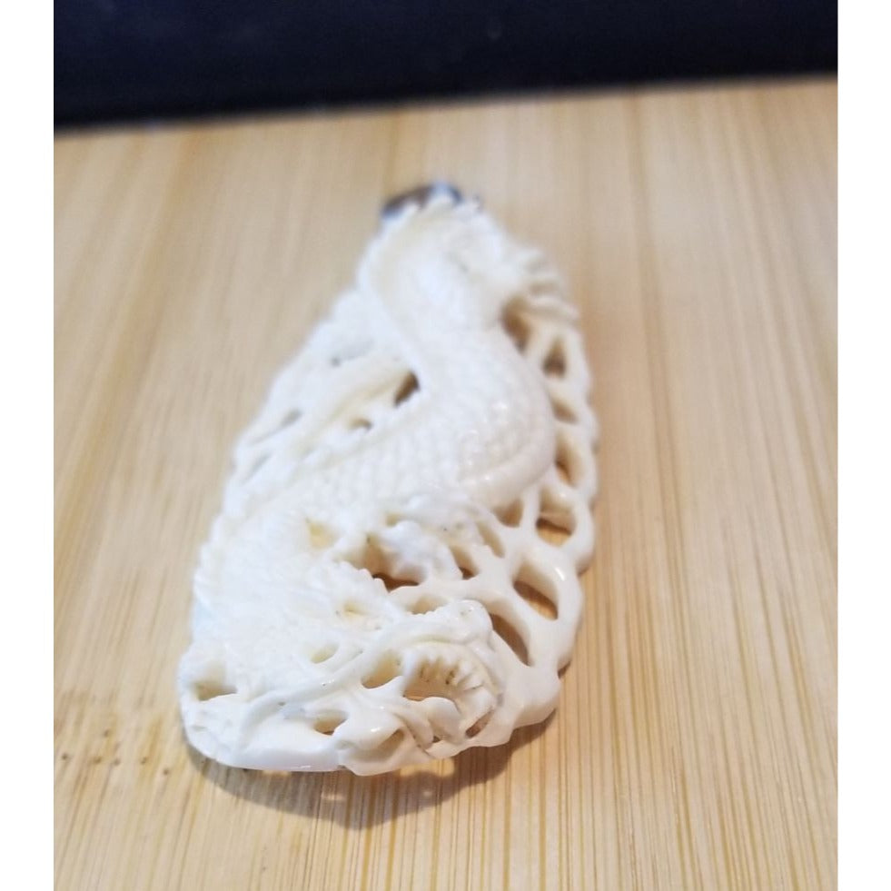 Pendant White Jade Carved Dragon Antique Lucky Medalion Oval 52.5 ct  10.5 Gr  65 mm x 30 mm