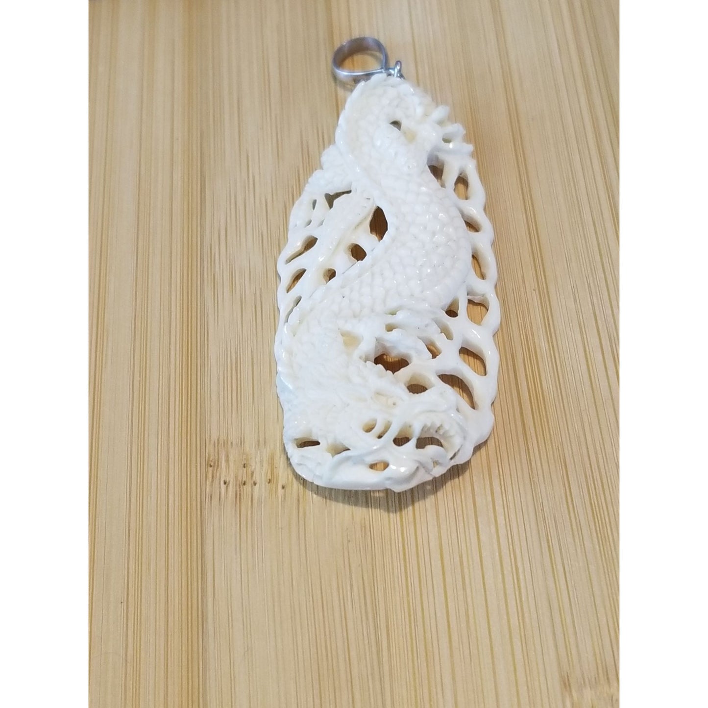 Pendant White Jade Carved Dragon Antique Lucky Medalion Oval 52.5 ct  10.5 Gr  65 mm x 30 mm