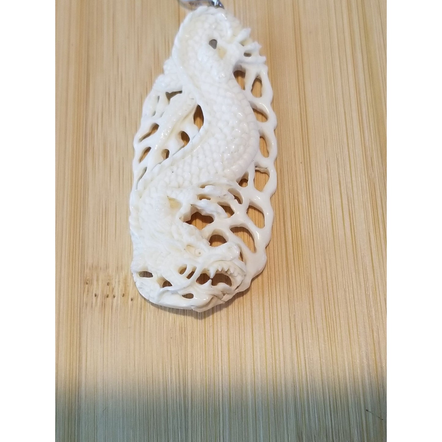 Pendant White Jade Carved Dragon Antique Lucky Medalion Oval 52.5 ct  10.5 Gr  65 mm x 30 mm