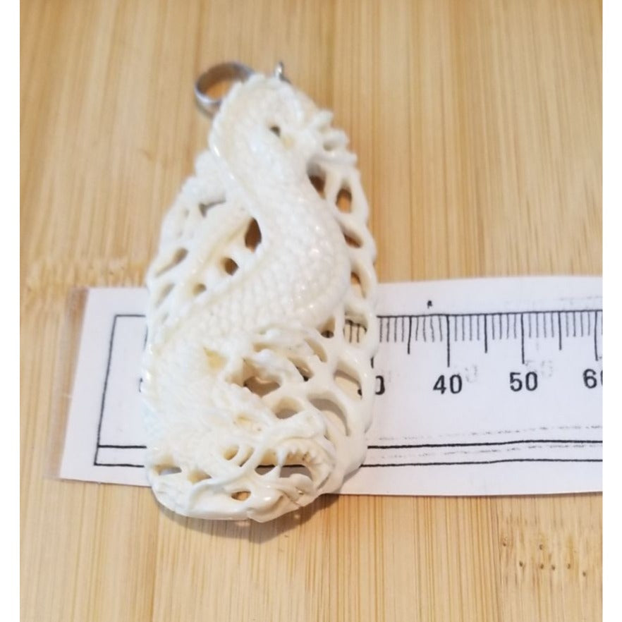 Pendant White Jade Carved Dragon Antique Lucky Medalion Oval 52.5 ct  10.5 Gr  65 mm x 30 mm