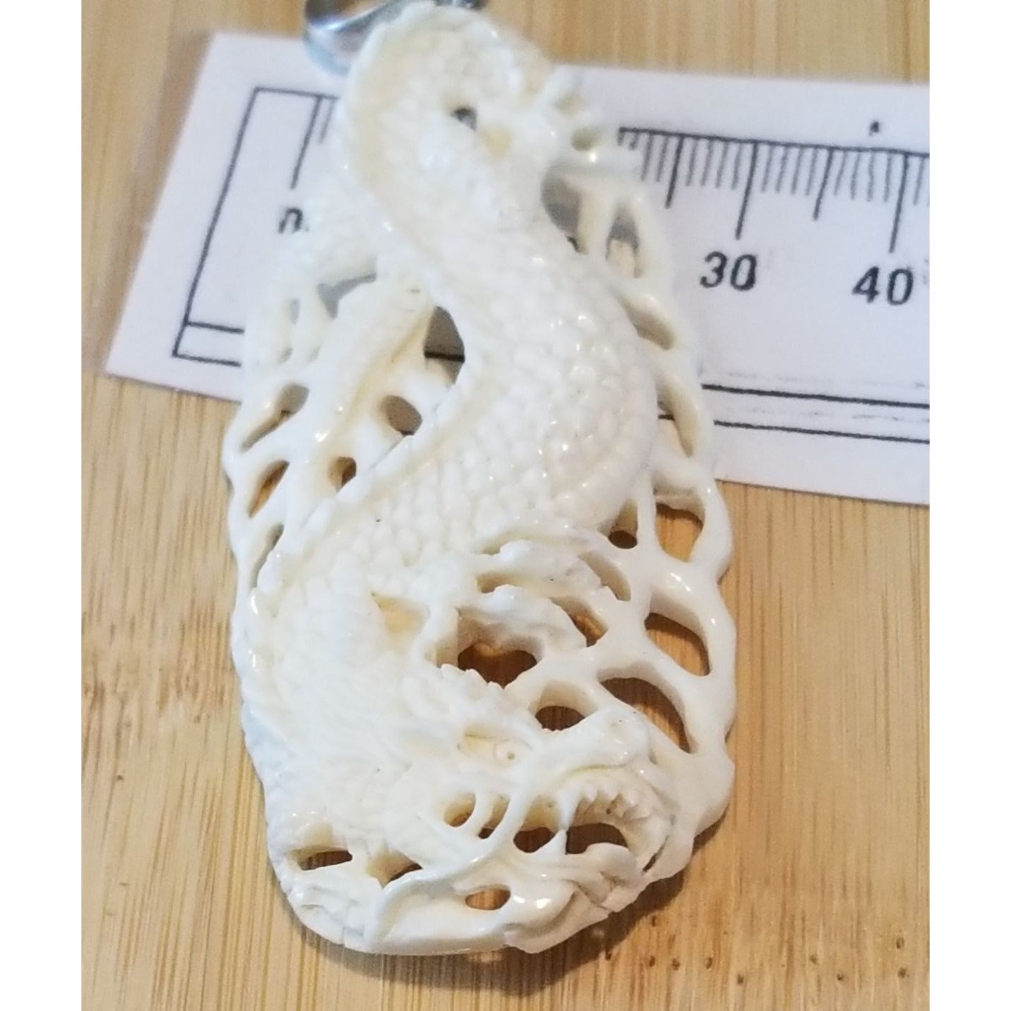 Pendant White Jade Carved Dragon Antique Lucky Medalion Oval 52.5 ct  10.5 Gr  65 mm x 30 mm