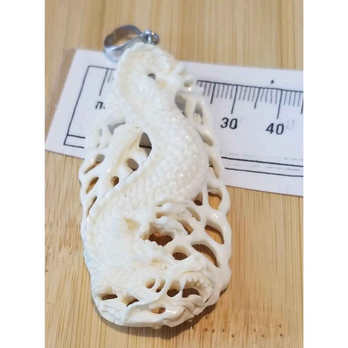 Pendant White Jade Carved Dragon Antique Lucky Medalion Oval 52.5 ct  10.5 Gr  65 mm x 30 mm